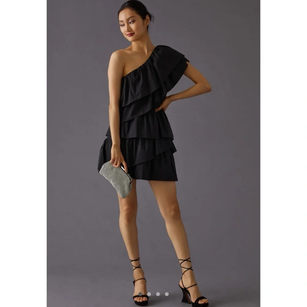 🎉HP! ❤️ NWT! Anthropologie x Endless Rose Black Tiered Mini Dress